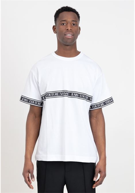 White men's t-shirt with Institutional logo VERSACE JEANS COUTURE | 76GAHC06CJ01C003